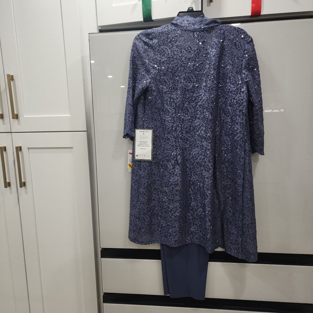 R&M Richards 3 Piece Set Lace Jacket Tank & Pants Size 4P Cadet Blue Womens Eleg - Picture 3 of 5
